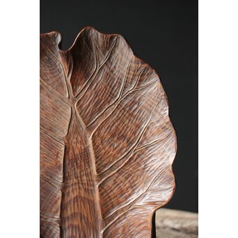 篠原石山作か 松木彫葉盆/煎茶盆　X353 