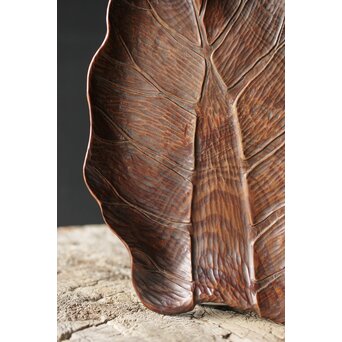 篠原石山作か 松木彫葉盆/煎茶盆　X353 