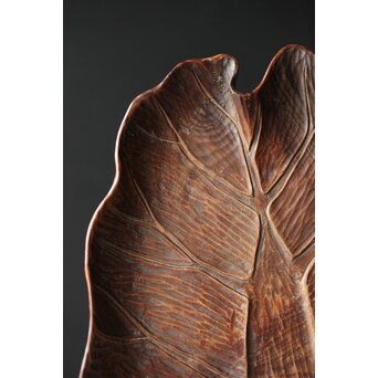 篠原石山作か 松木彫葉盆/煎茶盆　X353 