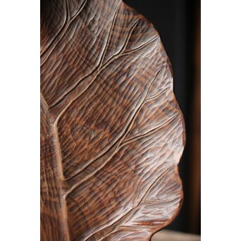 篠原石山作か 松木彫葉盆/煎茶盆　X353 