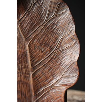 篠原石山作か 松木彫葉盆/煎茶盆　X353 