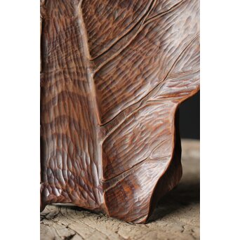 篠原石山作か 松木彫葉盆/煎茶盆　X353 