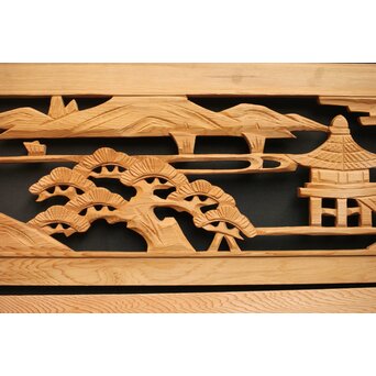 楼閣図 枠無木彫欄間 4枚1組　R0188 