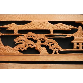 楼閣図 枠無木彫欄間 4枚1組　R0188 