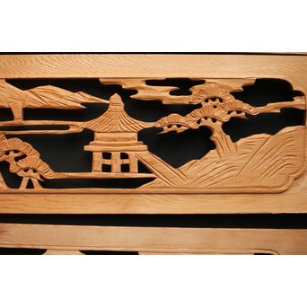 楼閣図 枠無木彫欄間 4枚1組　R0188 