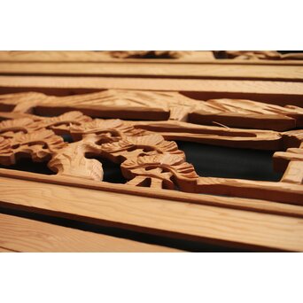 楼閣図 枠無木彫欄間 4枚1組　R0188 