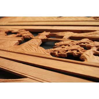 楼閣図 枠無木彫欄間 4枚1組　R0188 