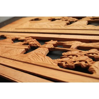 楼閣図 枠無木彫欄間 4枚1組　R0188 