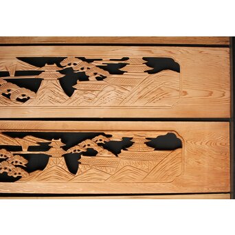 楼閣図 枠無木彫欄間 4枚1組　R0188 