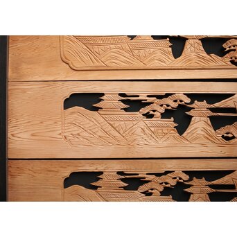 楼閣図 枠無木彫欄間 4枚1組　R0188 