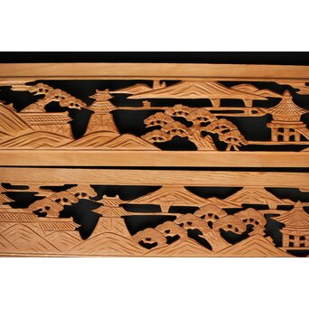 楼閣図 枠無木彫欄間 2枚1組　R0189 