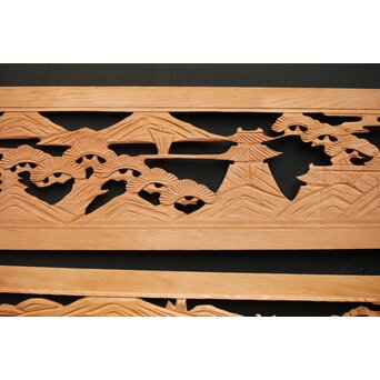 楼閣図 枠無木彫欄間 2枚1組　R0189 