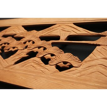 楼閣図 枠無木彫欄間 2枚1組　R0189 