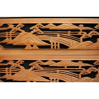 楼閣図 枠無木彫欄間 6枚1組　R0190 