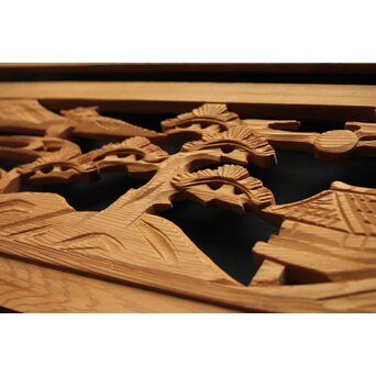 楼閣図 枠無木彫欄間 6枚1組　R0190 