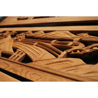 楼閣図 枠無木彫欄間 6枚1組　R0190 