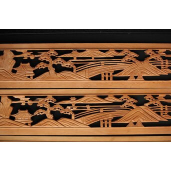 楼閣図 枠無木彫欄間 6枚1組　R0190 