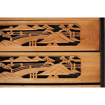 楼閣図 枠無木彫欄間 6枚1組　R0190 