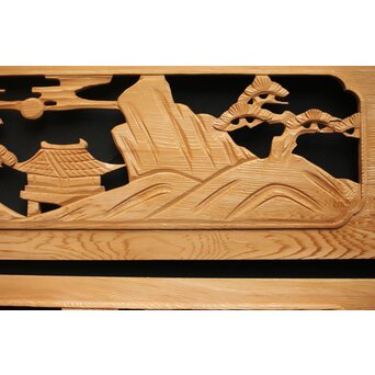 楼閣図 枠無木彫欄間 6枚1組　R0190 