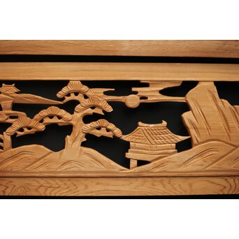 楼閣図 枠無木彫欄間 6枚1組　R0190 