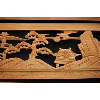 楼閣図 枠無木彫欄間 6枚1組　R0190 