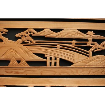 楼閣図 枠無木彫欄間 6枚1組　R0190 