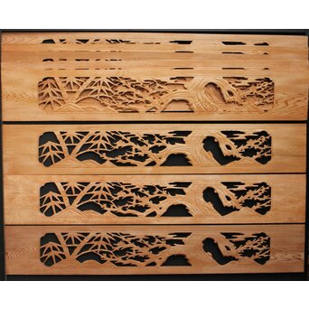 竹梅図 枠無木彫欄間 8枚1組　R0191