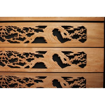 竹梅図 枠無木彫欄間 8枚1組　R0191 