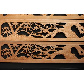 竹梅図 枠無木彫欄間 8枚1組　R0191 