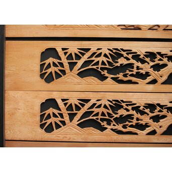 竹梅図 枠無木彫欄間 8枚1組　R0191 