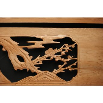 竹梅図 枠無木彫欄間 8枚1組　R0191 