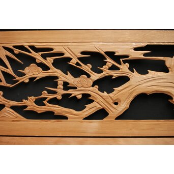 竹梅図 枠無木彫欄間 8枚1組　R0191 