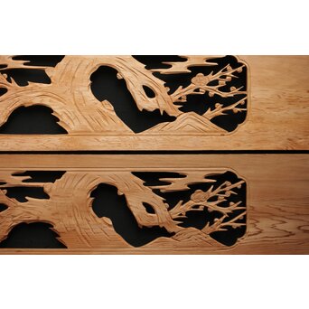 竹梅図 枠無木彫欄間 8枚1組　R0191 