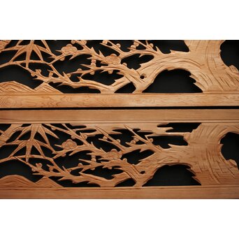 竹梅図 枠無木彫欄間 8枚1組　R0191 