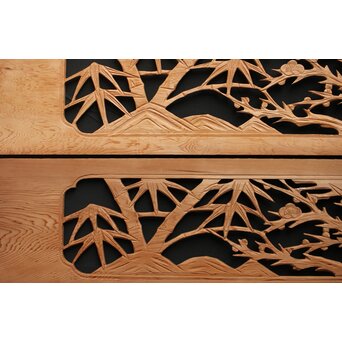 竹梅図 枠無木彫欄間 8枚1組　R0191 