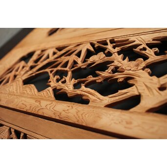 竹梅図 枠無木彫欄間 8枚1組　R0191 