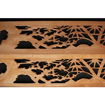 竹梅図 枠無木彫欄間 8枚1組　R0191 