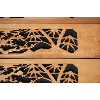 竹梅図 枠無木彫欄間 8枚1組　R0191 