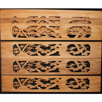 松竹図 枠無木彫欄間 8枚1組　R0192 