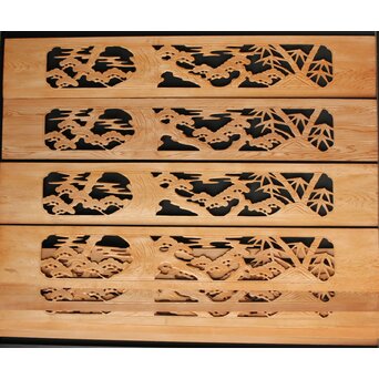 松竹図 枠無木彫欄間 8枚1組　R0192