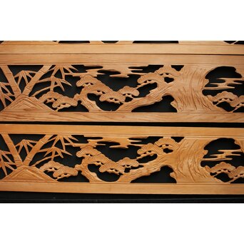 松竹図 枠無木彫欄間 8枚1組　R0192 