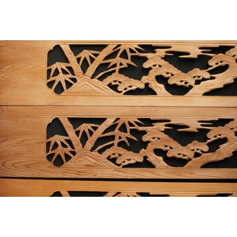 松竹図 枠無木彫欄間 8枚1組　R0192 