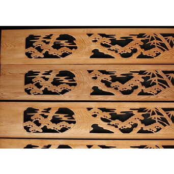 松竹図 枠無木彫欄間 8枚1組　R0192 