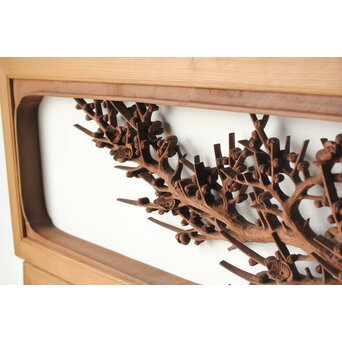 安太郎作 井波松梅木彫欄間 2枚1組　R0193 