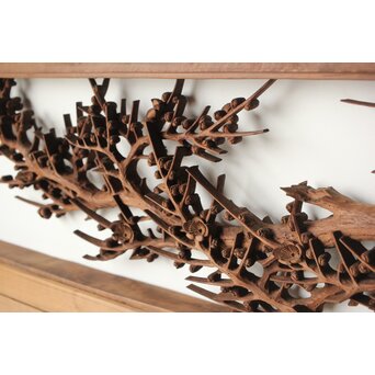 安太郎作 井波松梅木彫欄間 2枚1組　R0193 