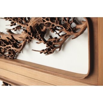 安太郎作 井波松梅木彫欄間 2枚1組　R0193 