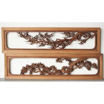 安太郎作 井波松梅木彫欄間 2枚1組　R0193