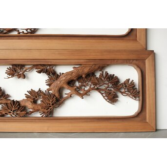 安太郎作 井波松梅木彫欄間 2枚1組　R0193 