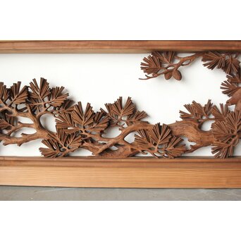 安太郎作 井波松梅木彫欄間 2枚1組　R0193 