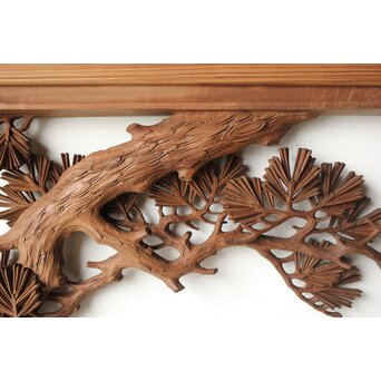 安太郎作 井波松梅木彫欄間 2枚1組　R0193 